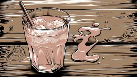 A glass of kombucha with ice sits on a wooden surface, accompanied by a splash. This vibrant image serves as a 4K Ultra HD PC desktop wallpaper and background.