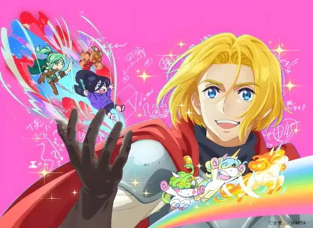 Anime-style 4K Ultra HD desktop wallpaper by Zenshu featuring a blonde character with outstretched hand summoning vibrant magical creatures against a bright pink background.