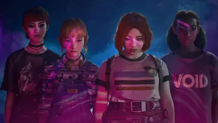 A vivid HD wallpaper from the video game Lost Records: Bloom & Rage, featuring four characters in a stylized, atmospheric setting with dynamic lighting effects.