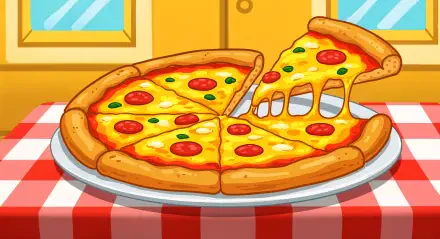 A vibrant 4K Ultra HD desktop wallpaper featuring a delicious pizza with pepperoni and melted cheese, set on a checkered tablecloth in a cozy, inviting atmosphere.