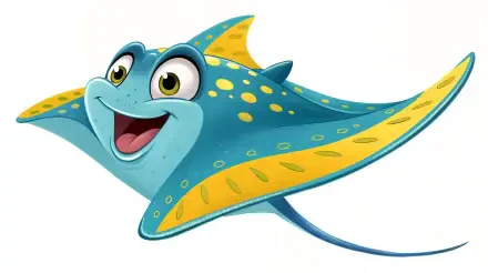 A vibrant, cartoon-style stingray with a cheerful expression, featuring blue and yellow colors, set against a clean background, serving as a vibrant 4K Ultra HD desktop wallpaper.