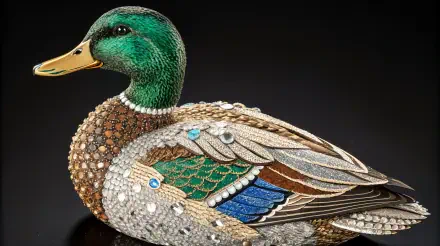 A beautifully crafted representation of a mallard, adorned with intricate details and vibrant colors, presented as a stunning 4K Ultra HD desktop wallpaper and background.