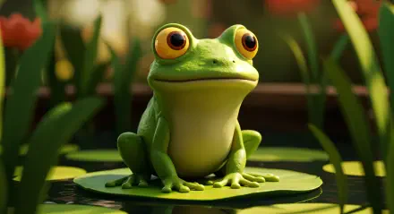 A vibrant bullfrog perched on a lily pad, surrounded by lush greenery, captured in stunning 4K Ultra HD, creating a captivating desktop wallpaper and background.