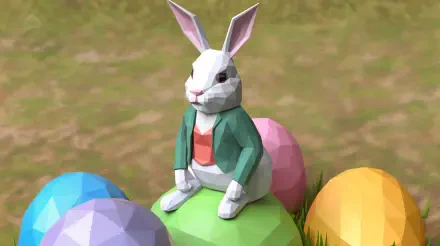 A whimsical Easter bunny sits atop colorful eggs in this vibrant 4K Ultra HD desktop wallpaper, capturing the festive spirit of the season.