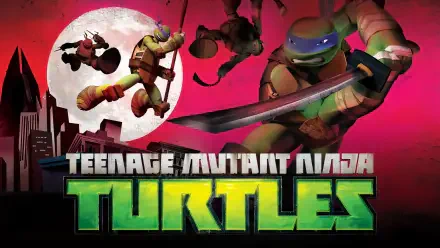 Teenage Mutant Ninja Turtles TV show 2K Quad HD PC desktop wallpaper: four turtles leaping over a city skyline and full moon with bold series logo.