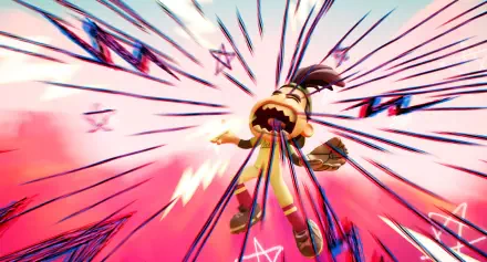 A vibrant HD desktop wallpaper featuring a character from the movie Win or Lose, expressing excitement with dynamic colors and energetic effects in a playful scene.