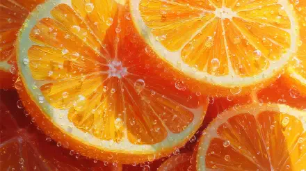 Vibrant close-up of orange fruit slices, adorned with droplets of water, showcasing their juicy texture. A vivid 4K Ultra HD desktop wallpaper.