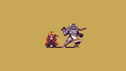 Pixel art HD desktop wallpaper featuring anime characters Edward Elric and Alphonse Elric from Fullmetal Alchemist against a plain background.