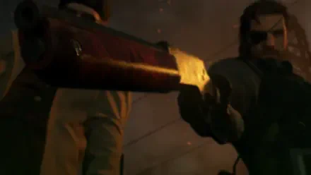 4K Ultra HD wallpaper featuring Big Boss from Metal Gear Solid V: The Phantom Pain, holding a weapon in a dark, intense scene from the video game.