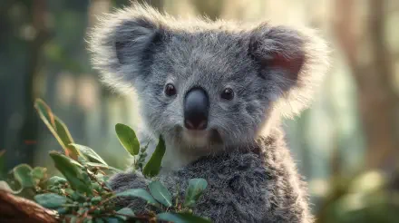 Close-up of a koala perched among eucalyptus leaves, captured in stunning detail for a 4K Ultra HD PC desktop wallpaper and background.