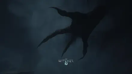Dark, ominous claw set against a misty blue background with The Witcher IV logo, rendered in 4K Ultra HD for PC desktop wallpaper.