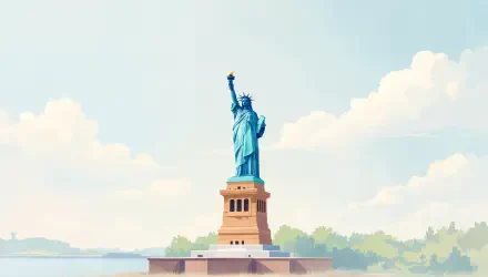 4K Ultra HD desktop wallpaper featuring a vibrant, detailed illustration of the Statue of Liberty against a soft cloudy sky background.