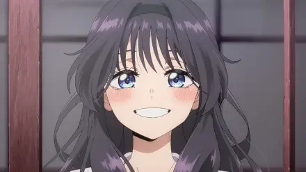 HD anime desktop wallpaper featuring Kaoruko Waguri from The Fragrant Flower Blooms With Dignity, showcasing her smiling face with flowing dark hair and sparkling blue eyes.