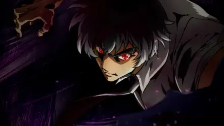 HD anime desktop wallpaper featuring a fierce character from Hell Teacher: Jigoku Sensei Nube with intense red eyes and dynamic lighting.