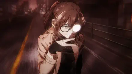 HD PC desktop wallpaper featuring Anko Uguisu from the anime Call of the Night, captured in a moody nighttime setting with warm, muted tones.