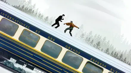 Mission: Impossible - Dead Reckoning Part One 4K Ultra HD PC desktop wallpaper: two figures battling atop a speeding train through snowy pine woods.