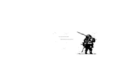 Minimalist 4K Ultra HD Dark Souls III PC desktop wallpaper: Siegmeyer of Catarina from the Dark Souls video game series, onion-shaped armor and spear, lone inked silhouette on white background.