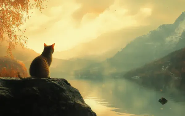 cat lake mountain loneliness fog HD Desktop Wallpaper | Background Image