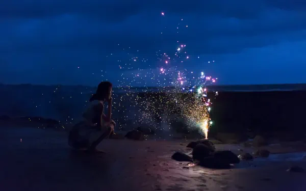 woman fireworks night beach HD Desktop Wallpaper | Background Image