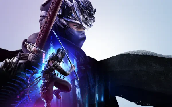 HD wallpaper of Ninja Gaiden 2 Black, featuring a dynamic ninja character wielding a sword and set against a vibrant, futuristic background.