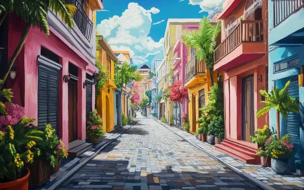 vibrant street colorful street urban landscape tropical scenery artistic HD Desktop Wallpaper | Background Image
