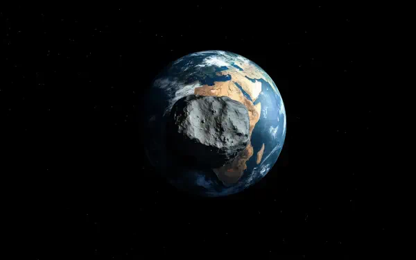 A stunning HD image of Earth from space, featuring an asteroid prominently in the foreground, showcasing the beauty and complexity of our planet and its surroundings.