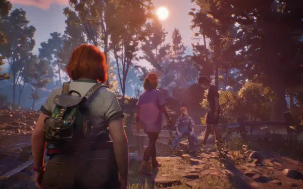 A vibrant scene from the video game Lost Records: Bloom & Rage, featuring a character in a wooded environment, capturing the essence of adventure in stunning 4K Ultra HD.