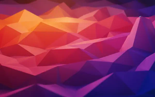 A vibrant polyscape featuring abstract, colorful triangular shapes in gradient hues of orange, pink, and purple, presented as a 4K Ultra HD PC desktop wallpaper and background.