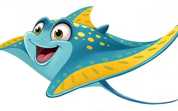 A vibrant, cartoon-style stingray with a cheerful expression, featuring blue and yellow colors, set against a clean background, serving as a vibrant 4K Ultra HD desktop wallpaper.