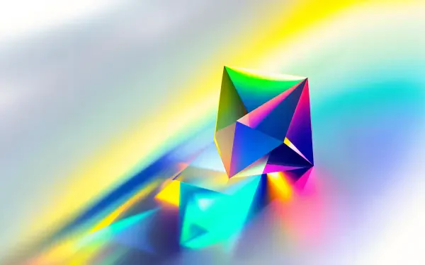 Colorful geometric prisms reflect light against a soft gradient background, creating a vibrant display. A stunning 4K Ultra HD wallpaper for PC desktops.