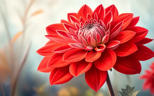 A vibrant red flower with layered petals, set against a softly blurred background, showcased as a stunning 4K Ultra HD desktop wallpaper.