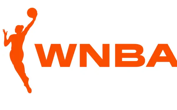 HD PC desktop wallpaper featuring the orange WNBA logo with a female basketball player silhouette, representing women's professional basketball.