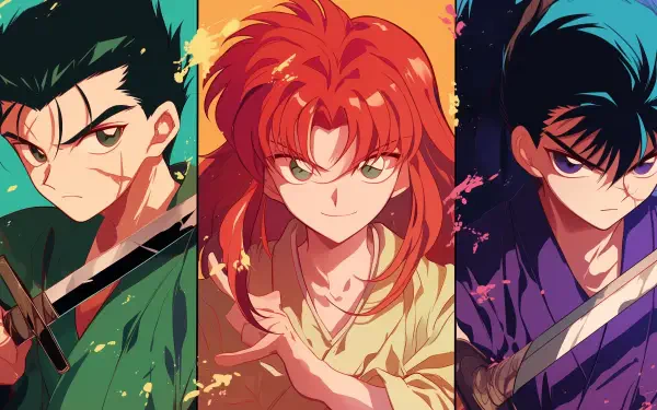 A vibrant HD anime wallpaper featuring characters from Yu Yu Hakusho, showcasing dynamic poses and colorful backgrounds that highlight their distinctive personalities and styles.