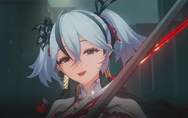 Camellya from Wuthering Waves, showcasing vibrant 8K Ultra HD animation with a dynamic pose and a sword, embodies the game's artistic style and immersive world.