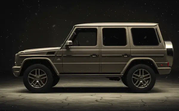 A sleek Mercedes-Benz G-Class in a stylish side profile, showcased against a dark, textured background, presented in stunning 4K Ultra HD. Perfect desktop wallpaper for car enthusiasts.