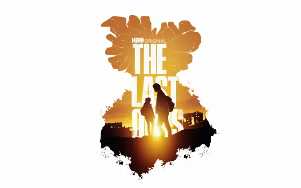 4K Ultra HD desktop wallpaper for The Last Of Us Season 2 TV show, featuring silhouettes of characters against a sunset with the series title integrated into the design.