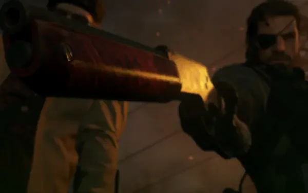4K Ultra HD wallpaper featuring Big Boss from Metal Gear Solid V: The Phantom Pain, holding a weapon in a dark, intense scene from the video game.