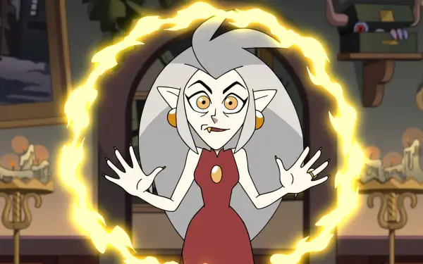 HD desktop wallpaper featuring Eda Clawthorne from the cartoon TV show The Owl House, surrounded by a glowing magical ring.