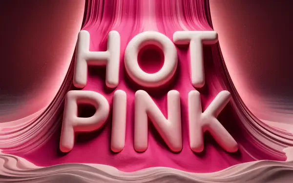 3D text spelling 'HOT PINK' in bold, rounded letters set against a flowing hot pink fabric background, rendered in vivid 4K Ultra HD for a PC desktop wallpaper.