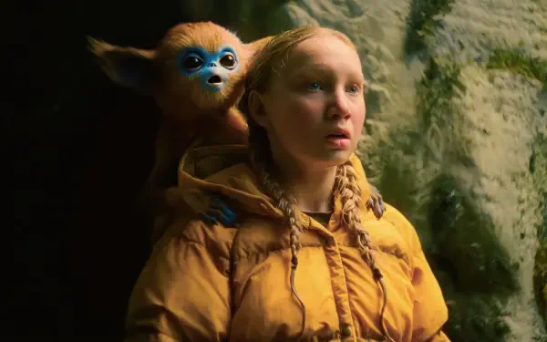 4K Ultra HD PC desktop wallpaper from the movie The Legend of Ochi, featuring a young woman with braided hair and a small creature perched on her shoulder.