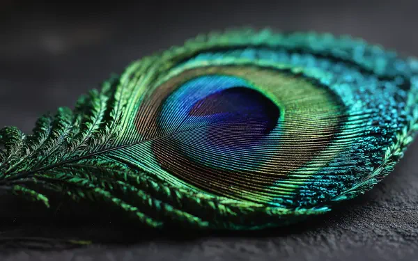 Close-up of a vibrant peacock feather in 4K Ultra HD, showcasing intricate details and rich colors as a PC desktop wallpaper and background.