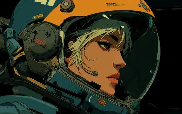 Close-up of a woman astronaut in a futuristic helmet, rendered in vibrant sci-fi style for a 4K Ultra HD PC desktop wallpaper.