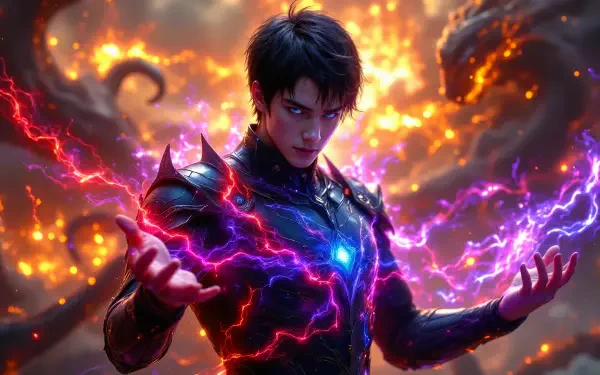 anime boy Power Man electric powers fantasy warrior glowing eyes HD Desktop Wallpaper | Background Image
