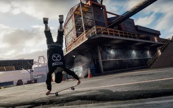 4K Ultra HD wallpaper featuring a dynamic skateboarding trick from Tony Hawk's Pro Skater 3 + 4, capturing intense action in a gritty urban setting.