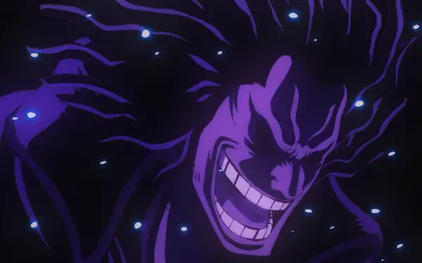 HD PC desktop wallpaper featuring Rocks D. Xebec from the anime One Piece, depicted with a menacing grin and dark, shadowy aura.