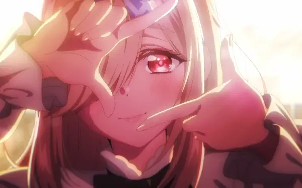 HD anime desktop wallpaper featuring Ai Mochizuki from A Couple of Cuckoos, showcasing a close-up with warm lighting and a playful hand gesture framing her face.