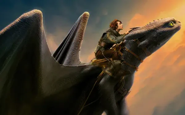 A scene from How to Train Your Dragon (2025) showing a rider flying on a dragon, captured in vibrant 4K Ultra HD for PC desktop wallpaper and background.