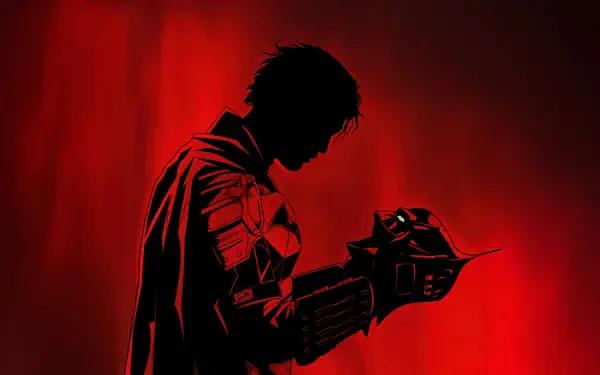 The Batman silhouette against a vivid red background, rendered in stunning 4K Ultra HD for PC desktop wallpaper and background use.
