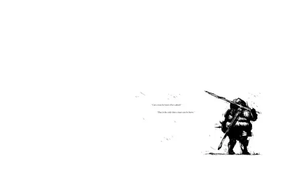 Minimalist 4K Ultra HD Dark Souls III PC desktop wallpaper: Siegmeyer of Catarina from the Dark Souls video game series, onion-shaped armor and spear, lone inked silhouette on white background.