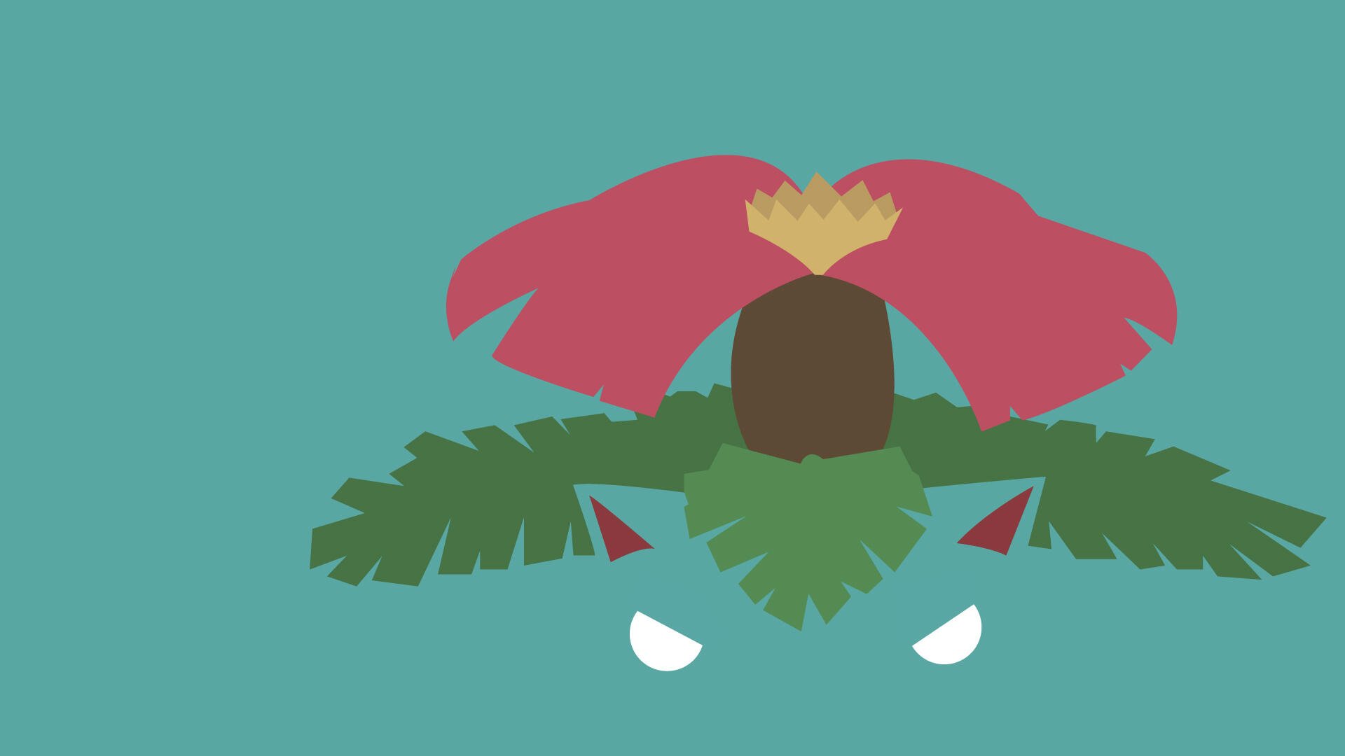 Flat-art Venusaur (Pokémon) on a teal field — HD PC desktop wallpaper and video game–themed background.